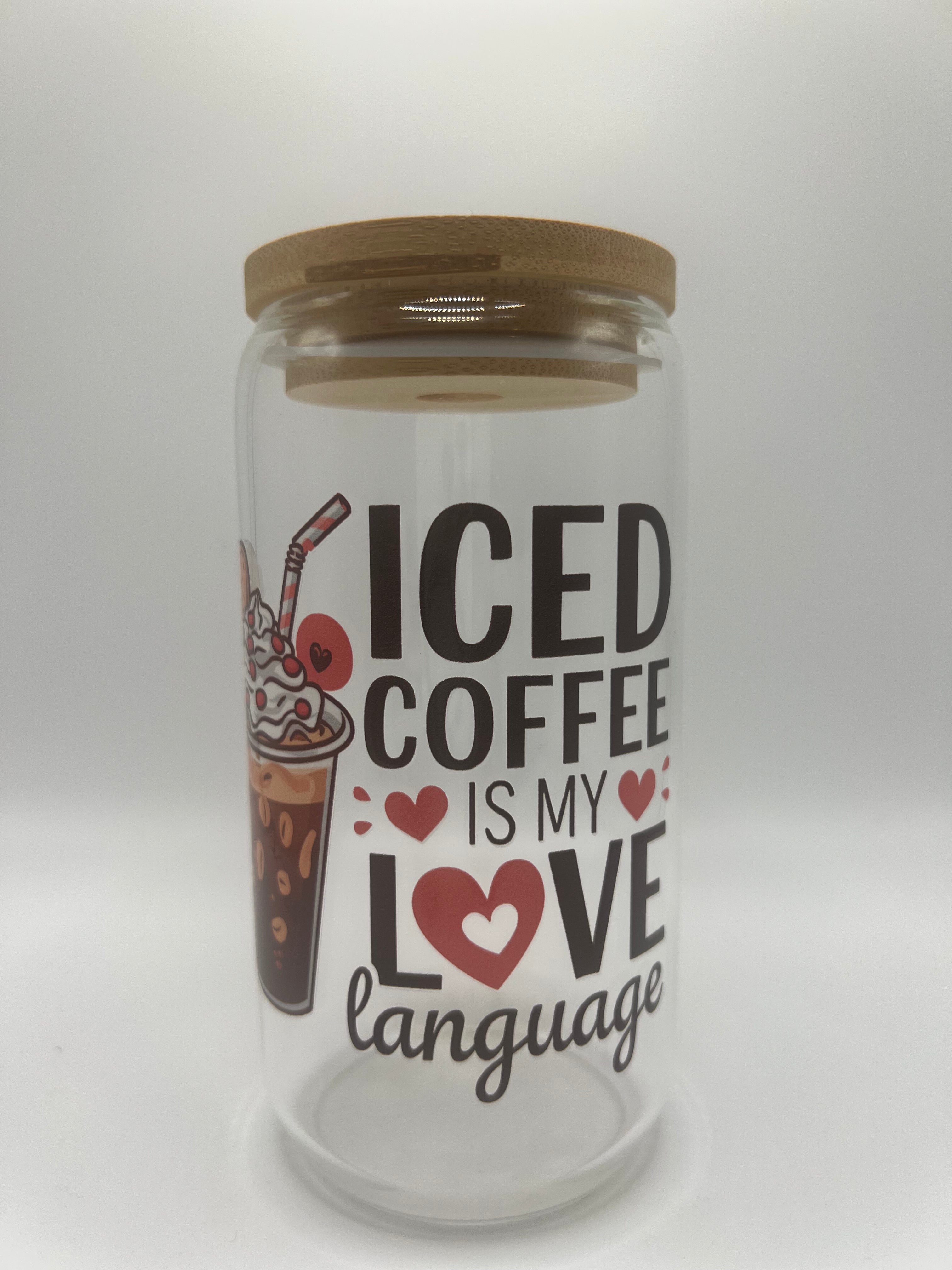 16Oz Glass Can Cup With Bamboo Lid & Straw